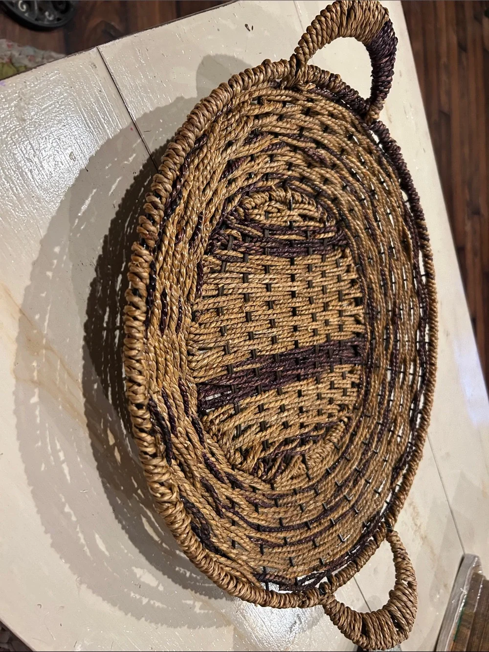 Woven Round Serving Basket - Natural Brown